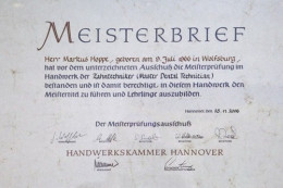 Meisterbrief Zahntechniker Markus Hoppe